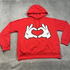 Primark Red Hoodie with Mickey Heart Hand Design Womens Large